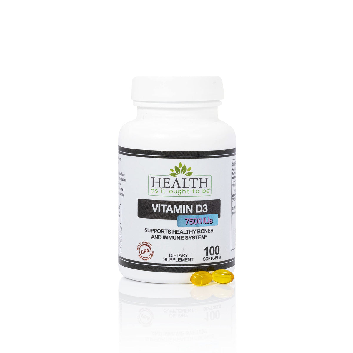 Health As It Ought To Be Vitamin D3 7500 IU bottle label