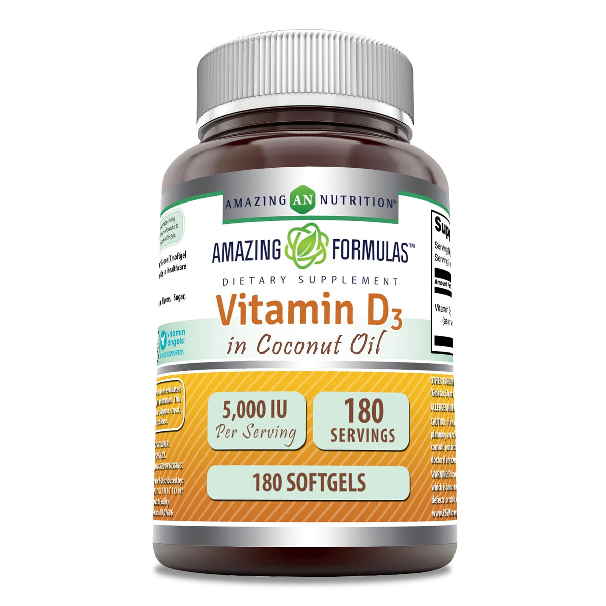 Amazing Formulas Vitamin D3 with Organic Coconut Oil bottle - front view