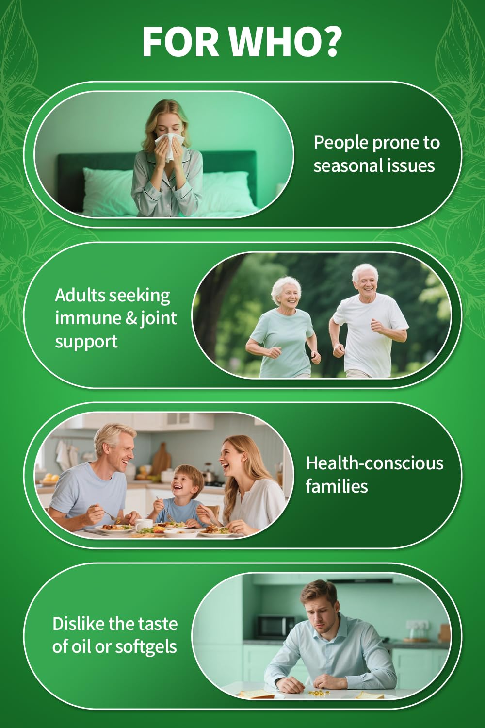 Vitamin D3 and Vitamin E included in the capsules