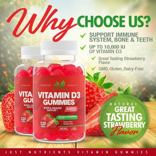 Close-up of strawberry-flavored Vitamin D3 gummy