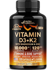 Vitamin D3 K2 bottle packaging with 120 capsules