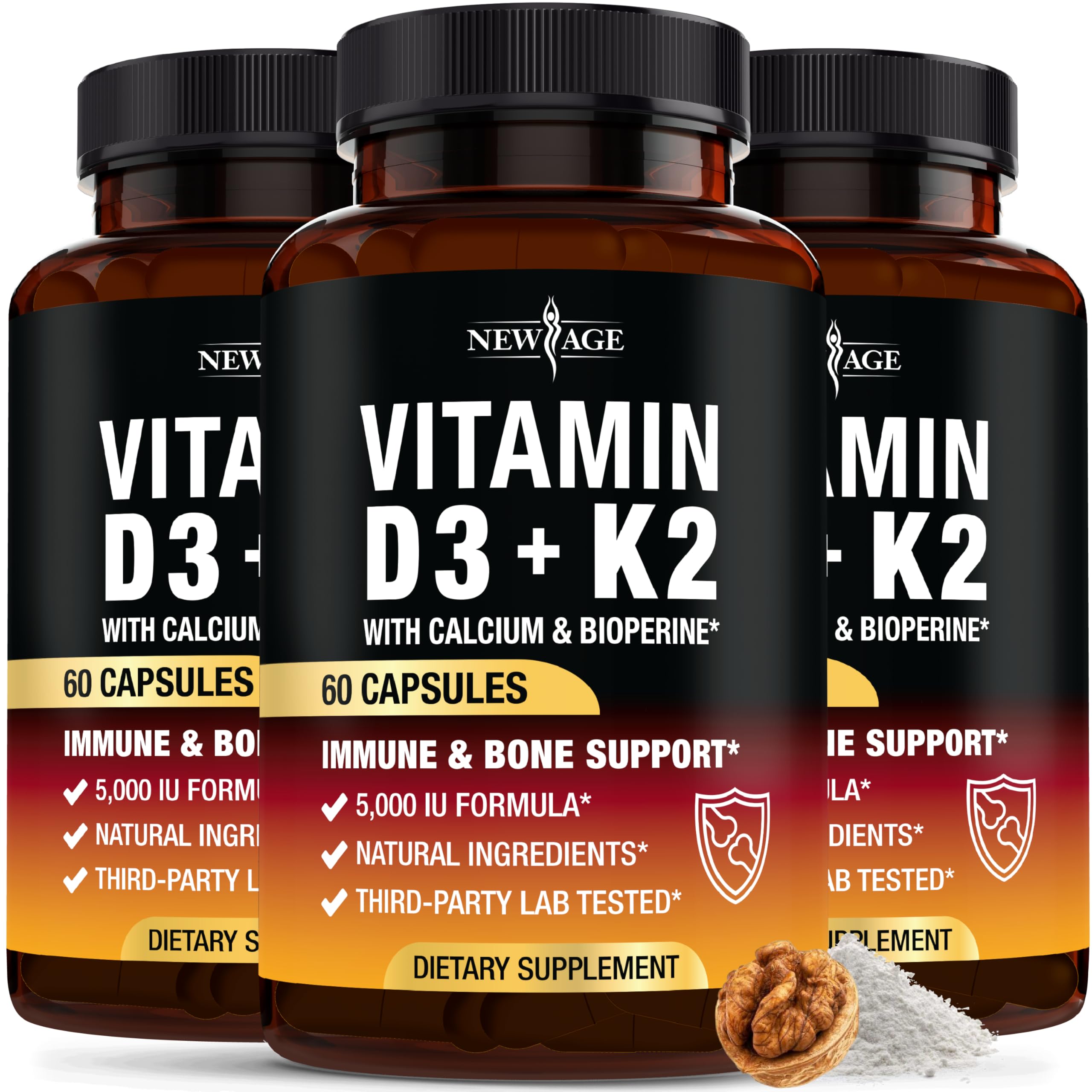 Vitamin D3 5000 IU + K2 MK-7 100 mcg bottle label