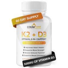 Bottle of Vitamin D3 5000 IU with Vitamin K2 (MK7) - 60 count
