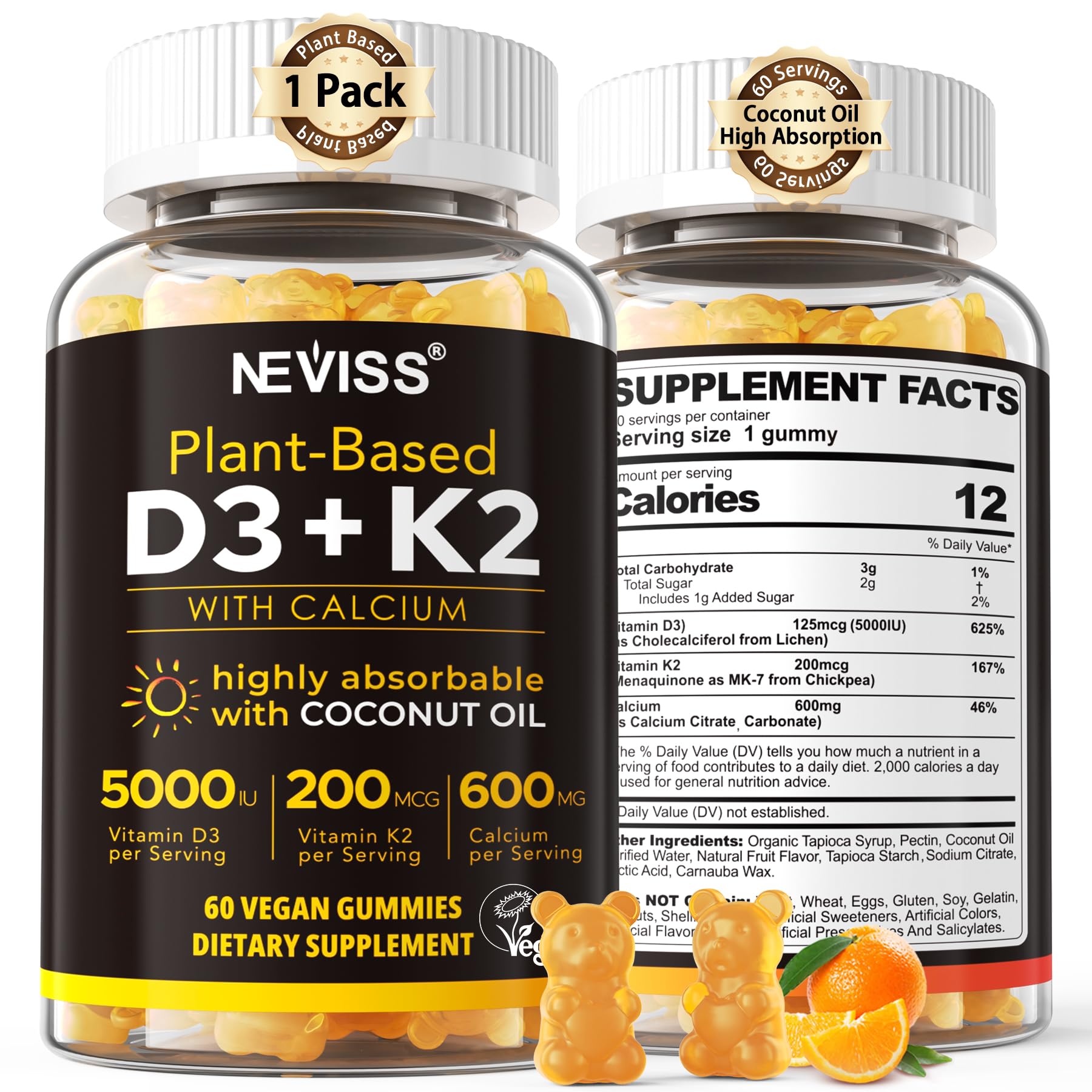 Front view of Vitamin D3 5000iu & K2 MK7 Gummies bottle