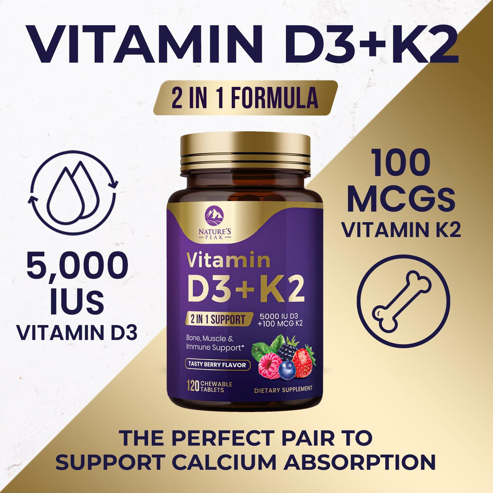 Supplement facts panel for D3 5000 IU and K2 100 mcg