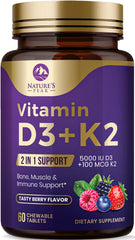 Bottle of Vitamin D3 K2 5000 IU Berry Chewables