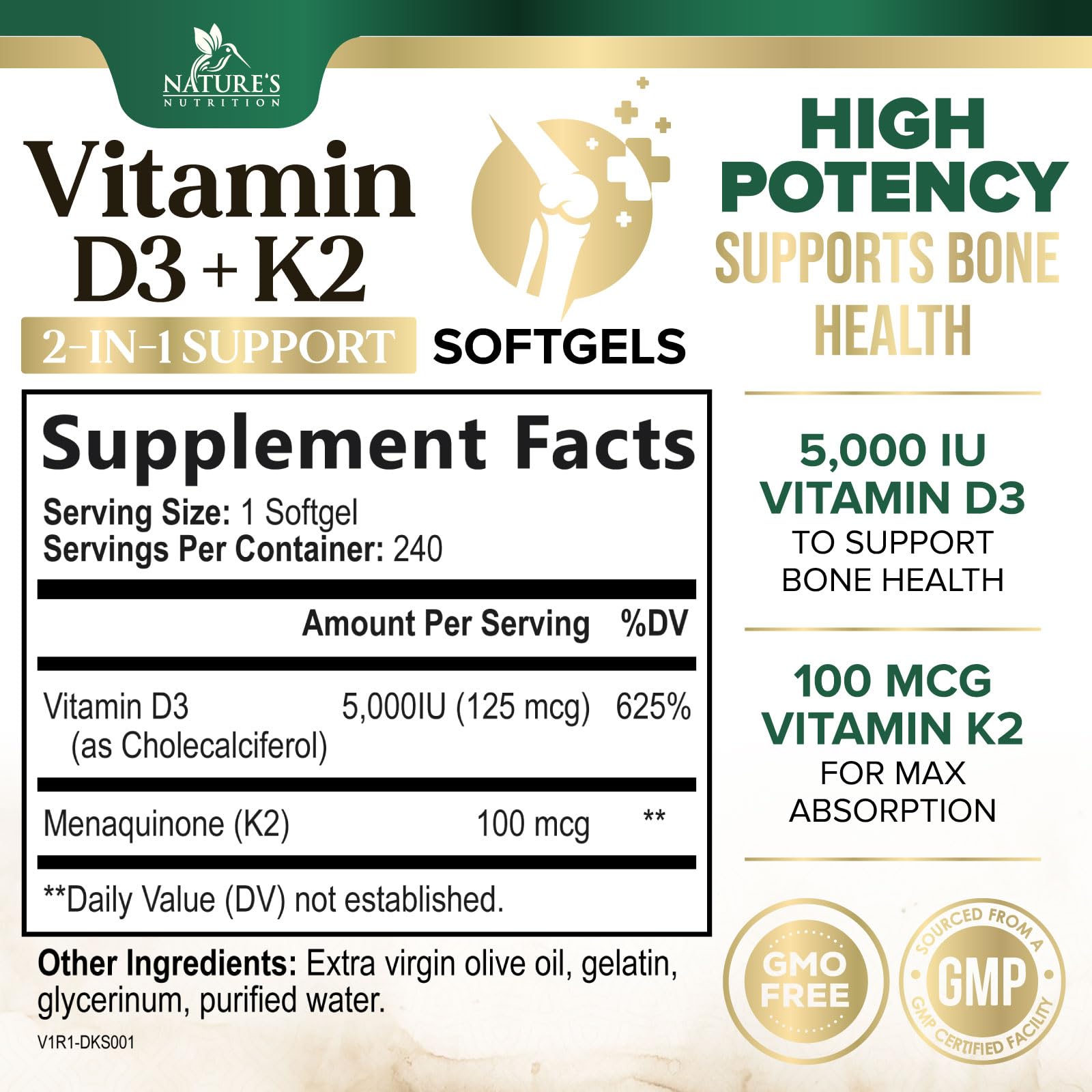 D3 K2 5000 IU MK-7 softgels label