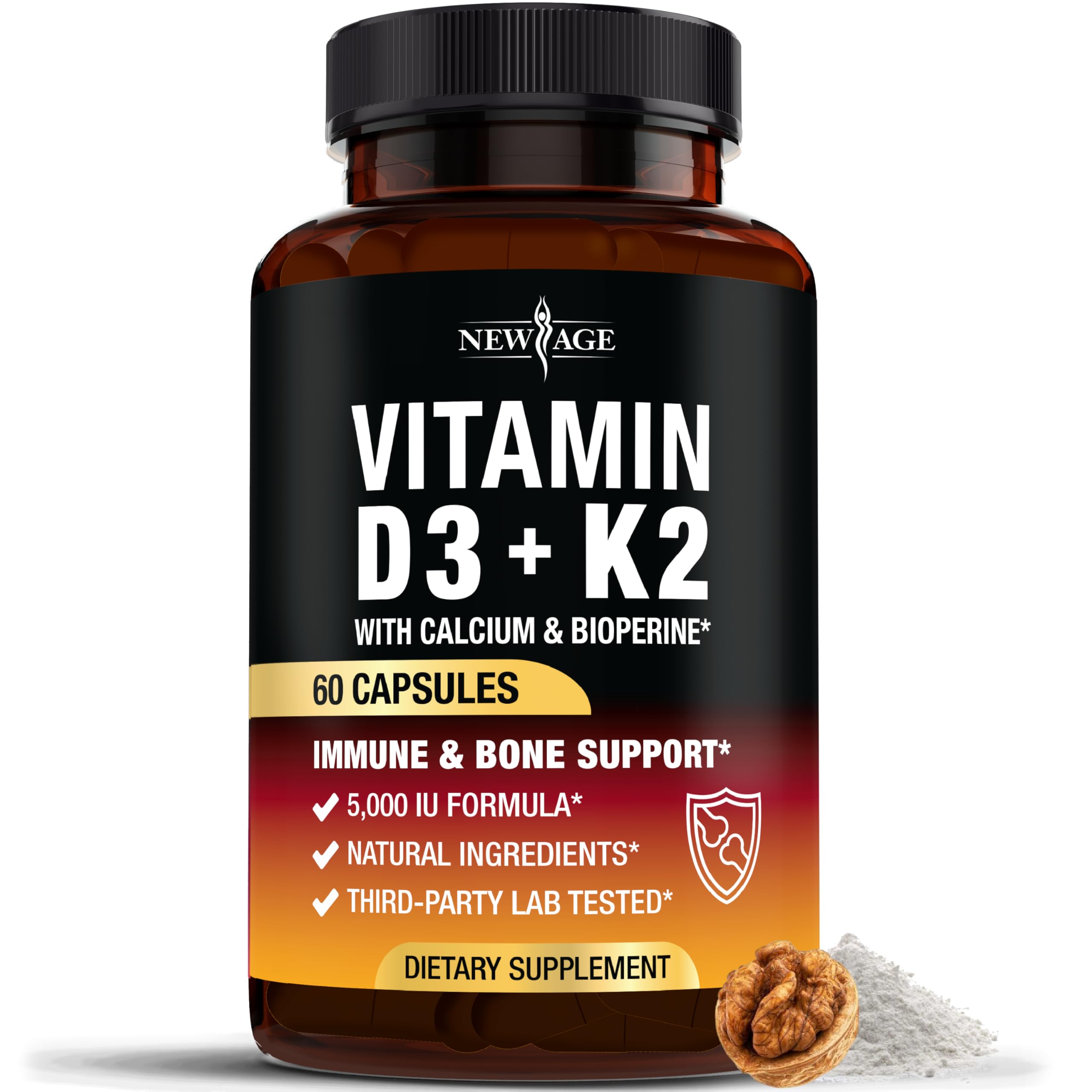 Vitamin D3 5,000 IU and K2 MK-7 100 mcg capsules - 60 count