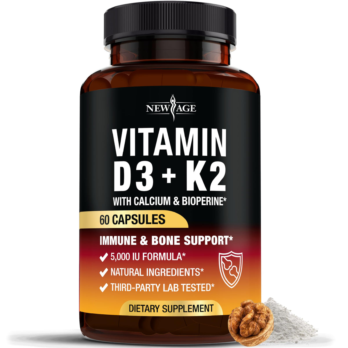 Vitamin D3 5,000 IU and K2 MK-7 100 mcg capsules - 60 count
