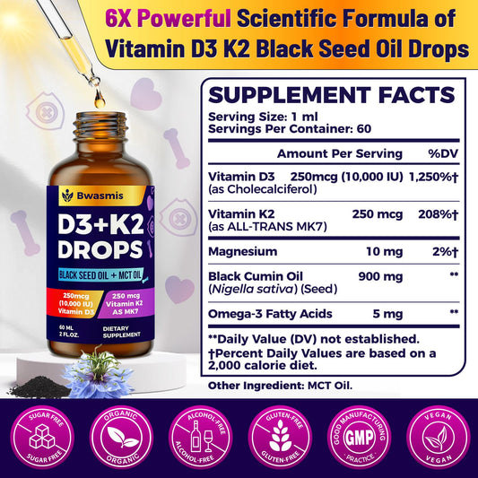 Close-up of Vitamin D3 K2 Drops bottle label