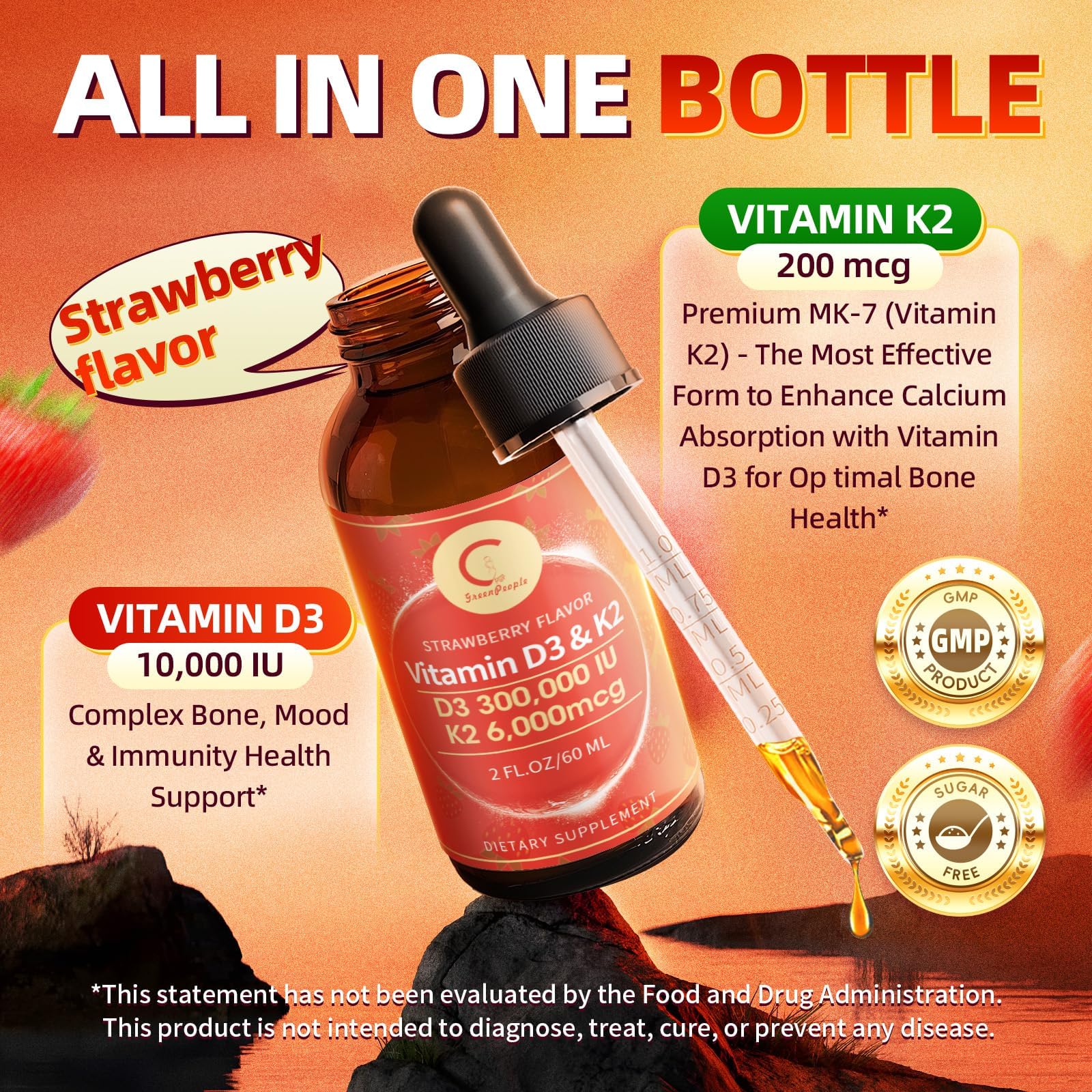 Dosing dropper releasing Vitamin D3 K2 liquid