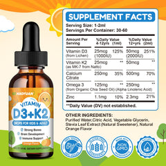 Close-up of vitamin D3 K2 drops for kids