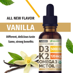 Vitamin D3 K2 drops with MCT oil and Omega-3, vanilla flavor
