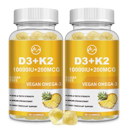 Bottle label for Vitamin D3 K2 Gummies with 10000IU D3 and 200mcg MK-7