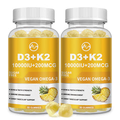 Bottle label for Vitamin D3 K2 Gummies with 10000IU D3 and 200mcg MK-7