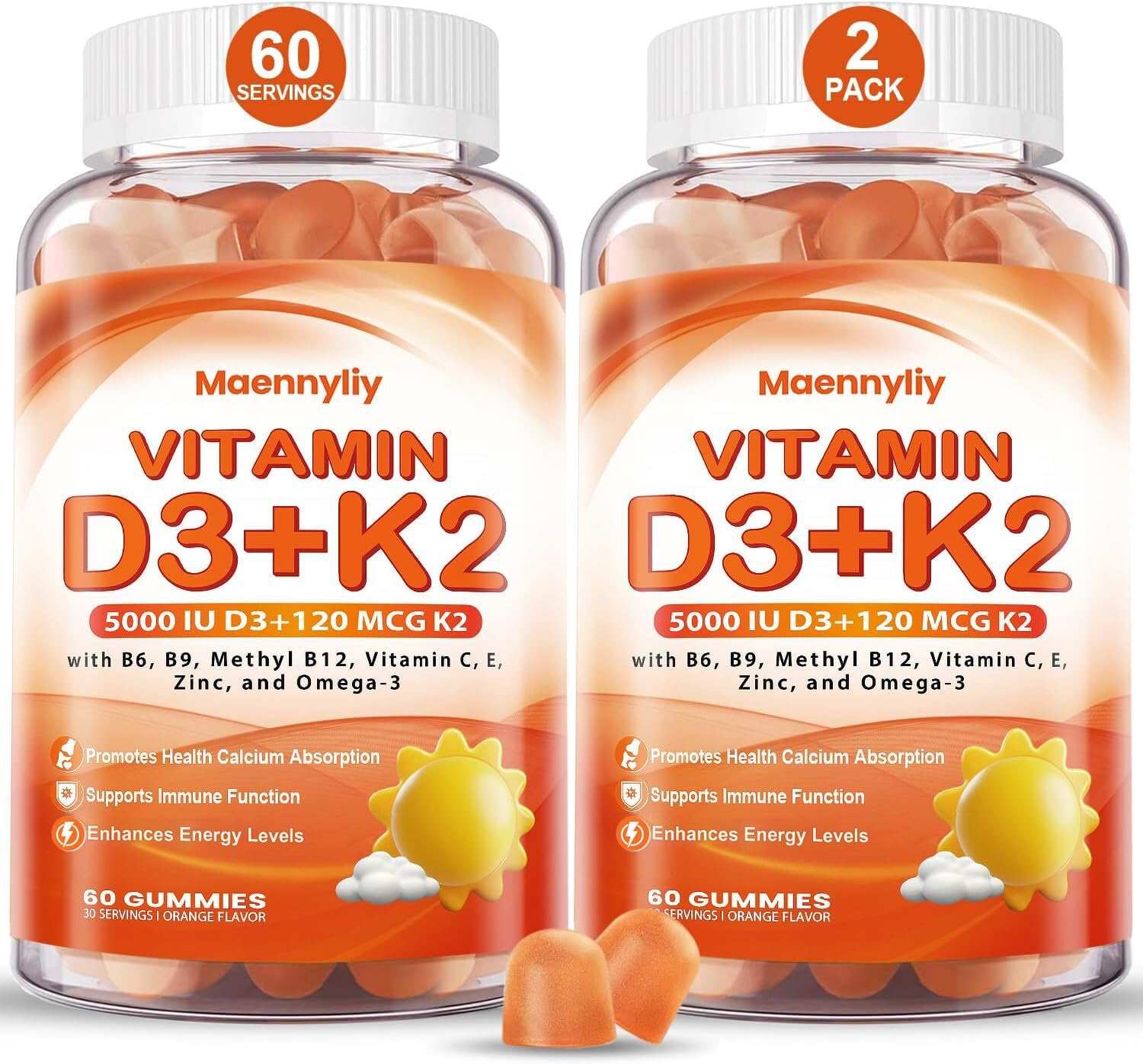 Product image: Vitamin D3 5000 IU and K2 MK-7 120 mcg with omega-3 gummies
