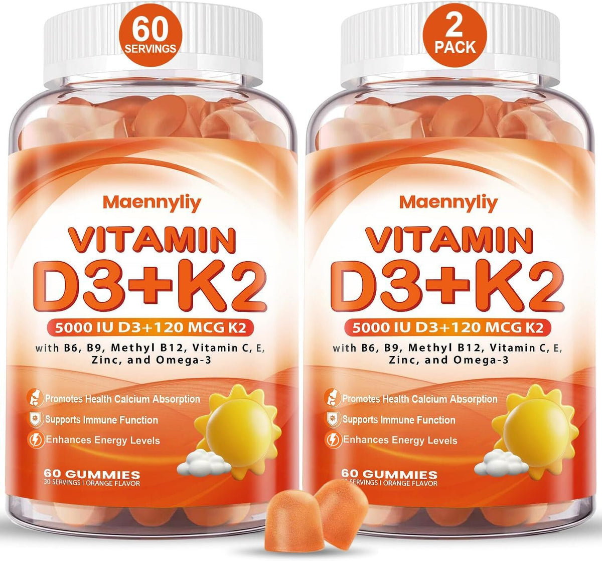 Product image: Vitamin D3 5000 IU and K2 MK-7 120 mcg with omega-3 gummies