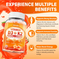 Close-up of a strawberry-flavored Vitamin D3 K2 gummy