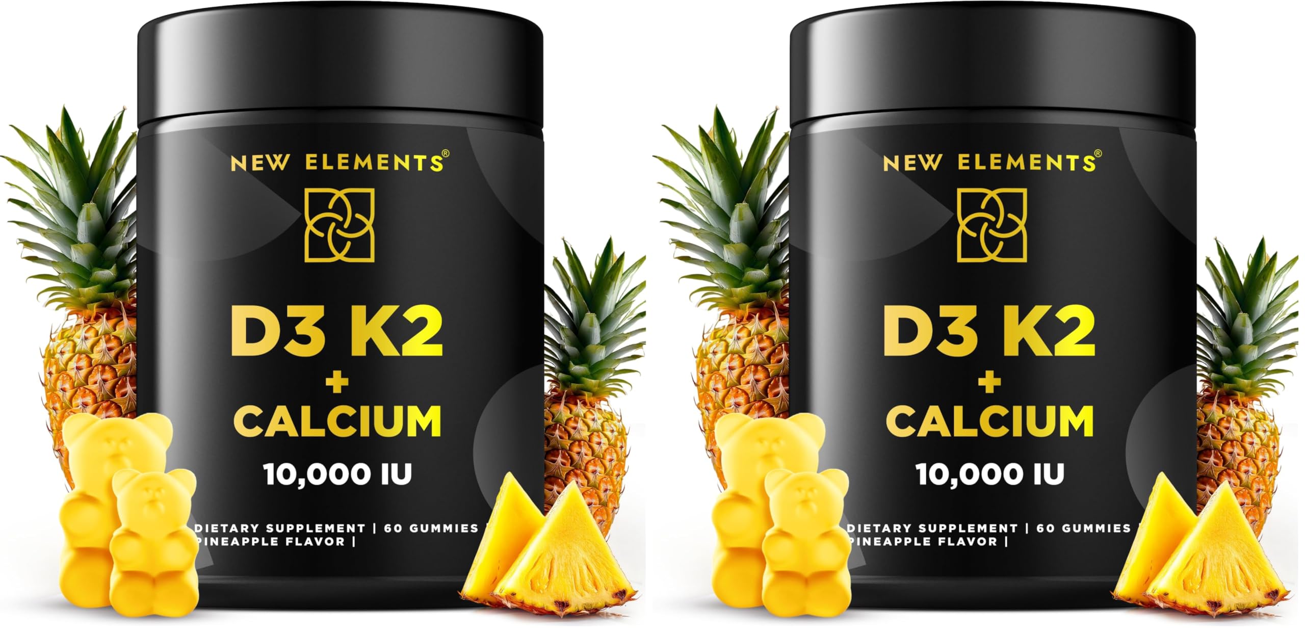 Vitamin D3 K2 Gummies bottle labeled Pack of 2 on a white background