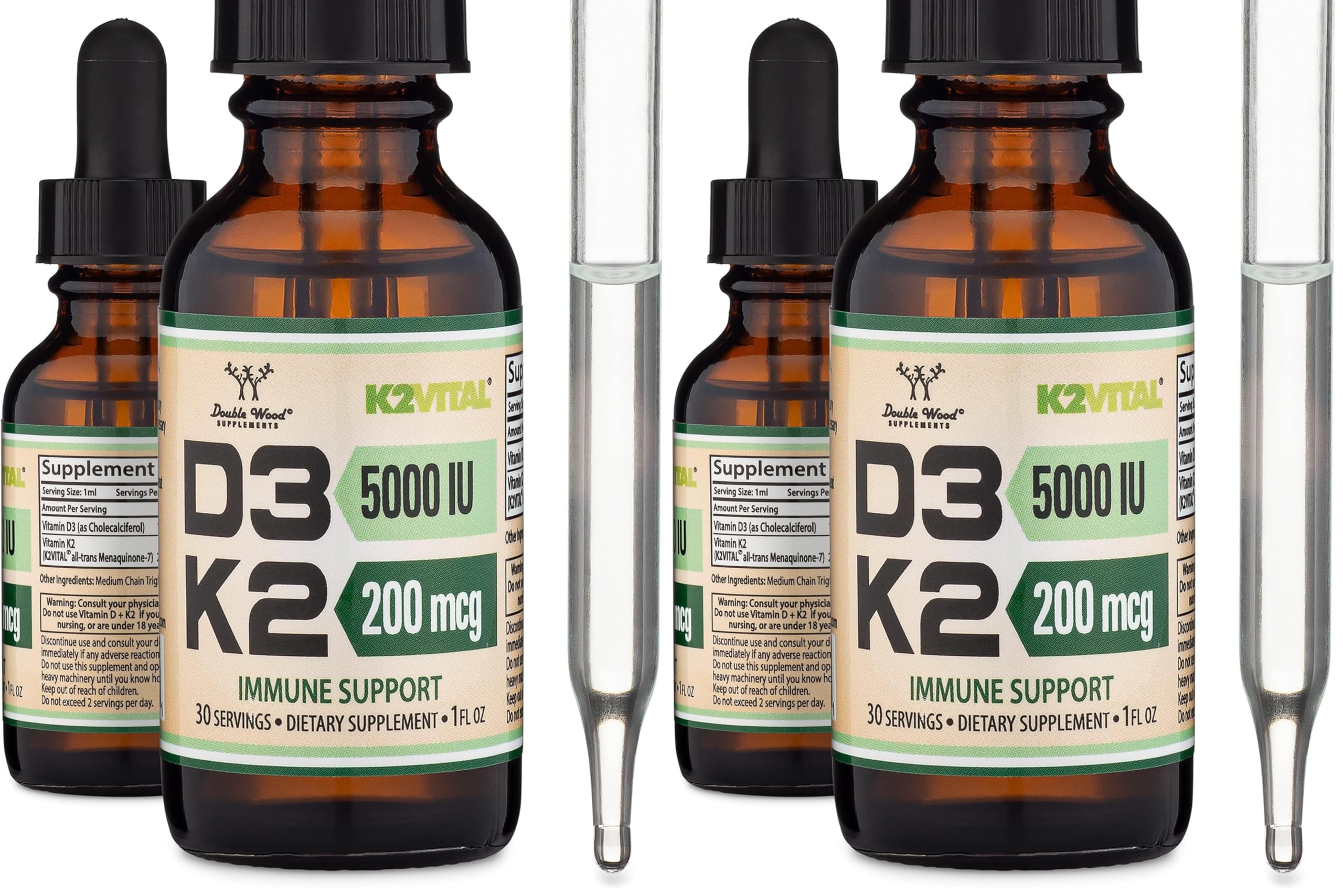 Front view of Vitamin D3 K2 5,000 IU liquid drops bottle set (2-pack)