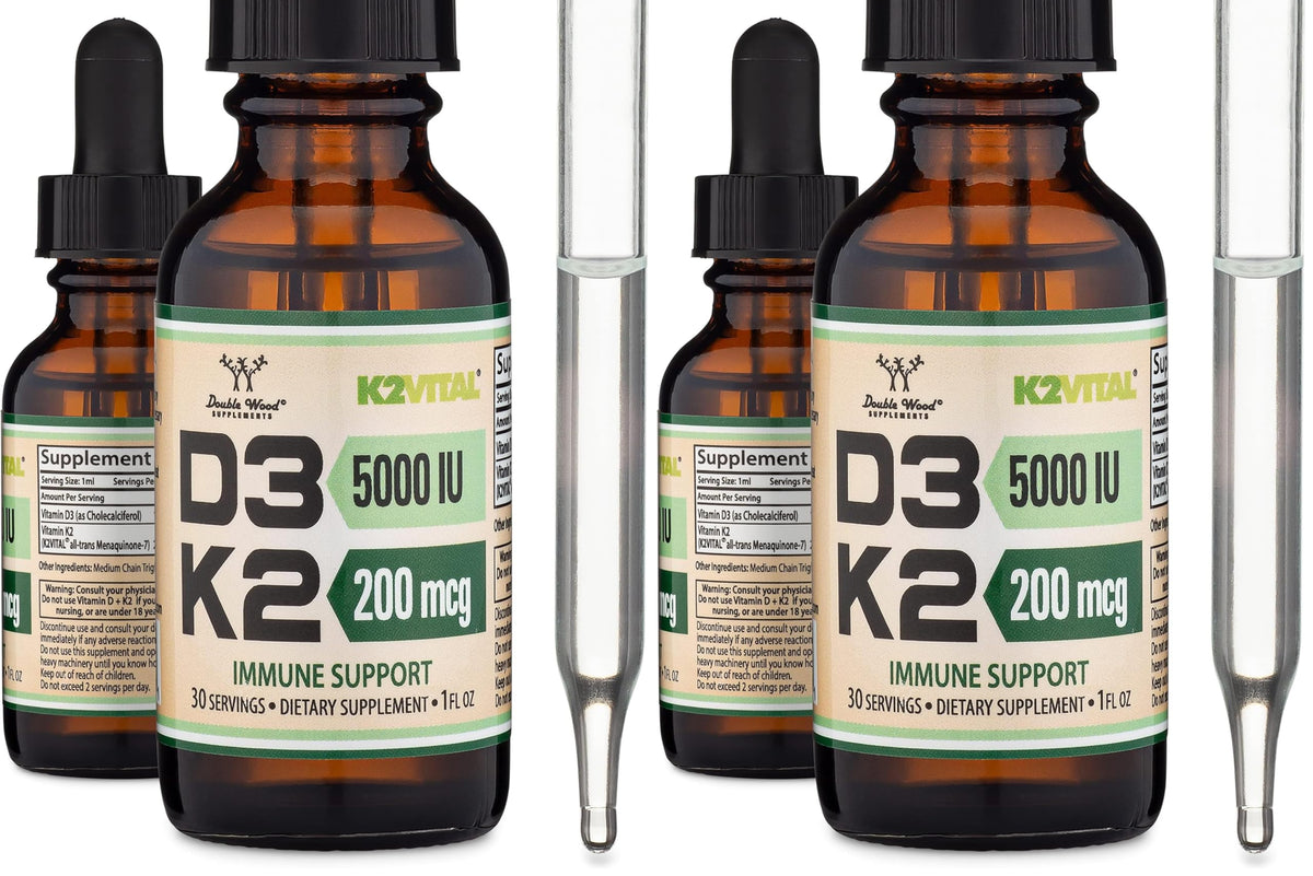 Front view of Vitamin D3 K2 5,000 IU liquid drops bottle set (2-pack)