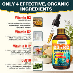 USA-made vegan Vitamin D3 K2 liquid supplement bottle on white