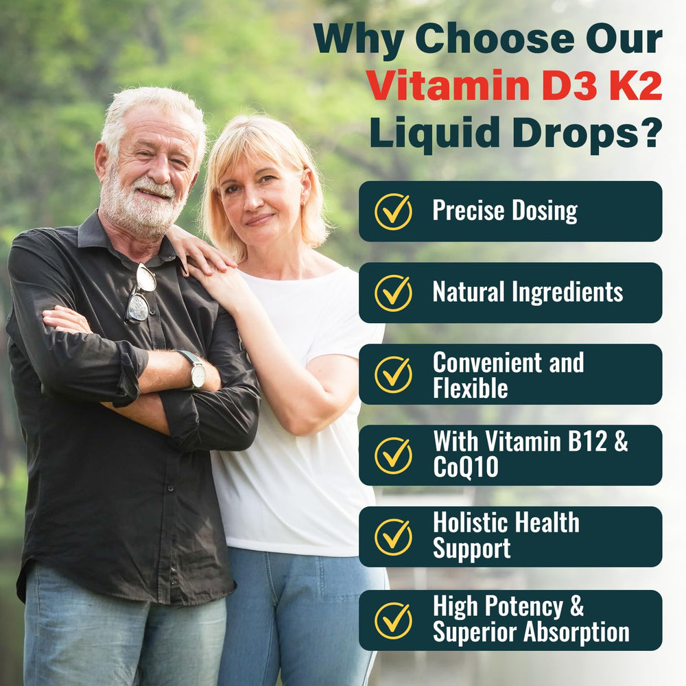 Non-GMO soy-free Vitamin D3 K2 liquid drops on white