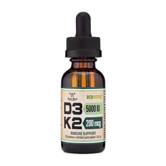 Vitamin D3 K2 liquid drops bottle with 5,000 IU D3 and 200 mcg K2MK-7 (K2Vital) - 30 servings