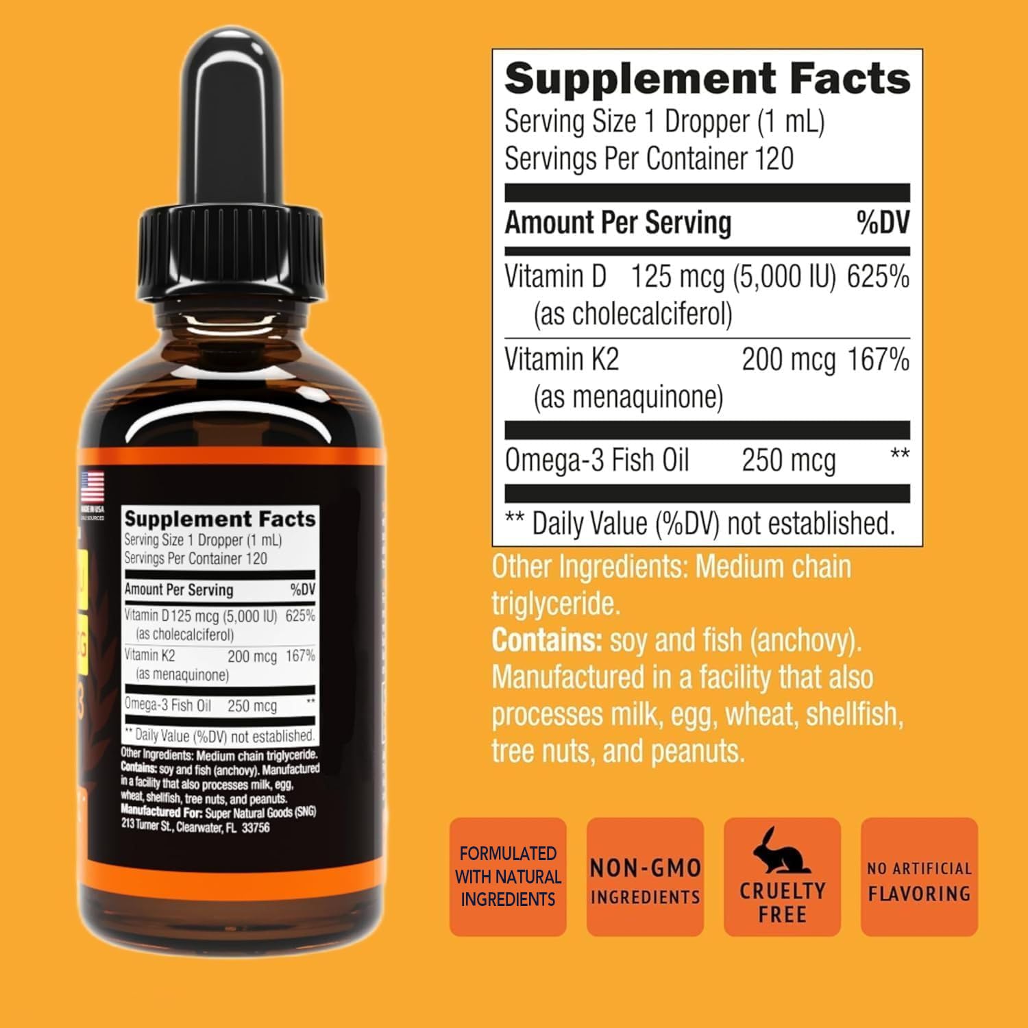 Product packaging and branding for Vitamin D3 K2 Liquid Drops