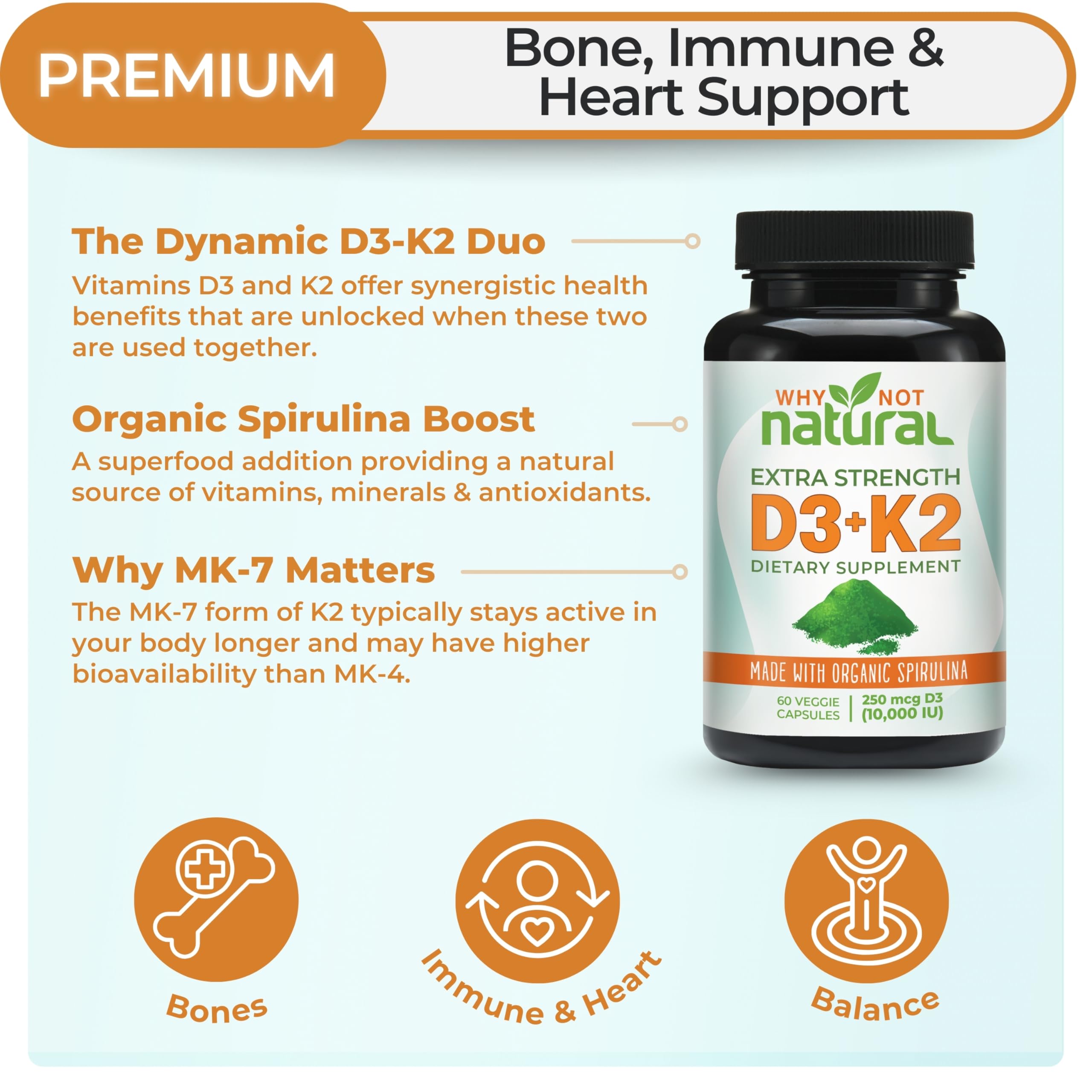 Close-up of D3 K2 MK-7 veggie capsules