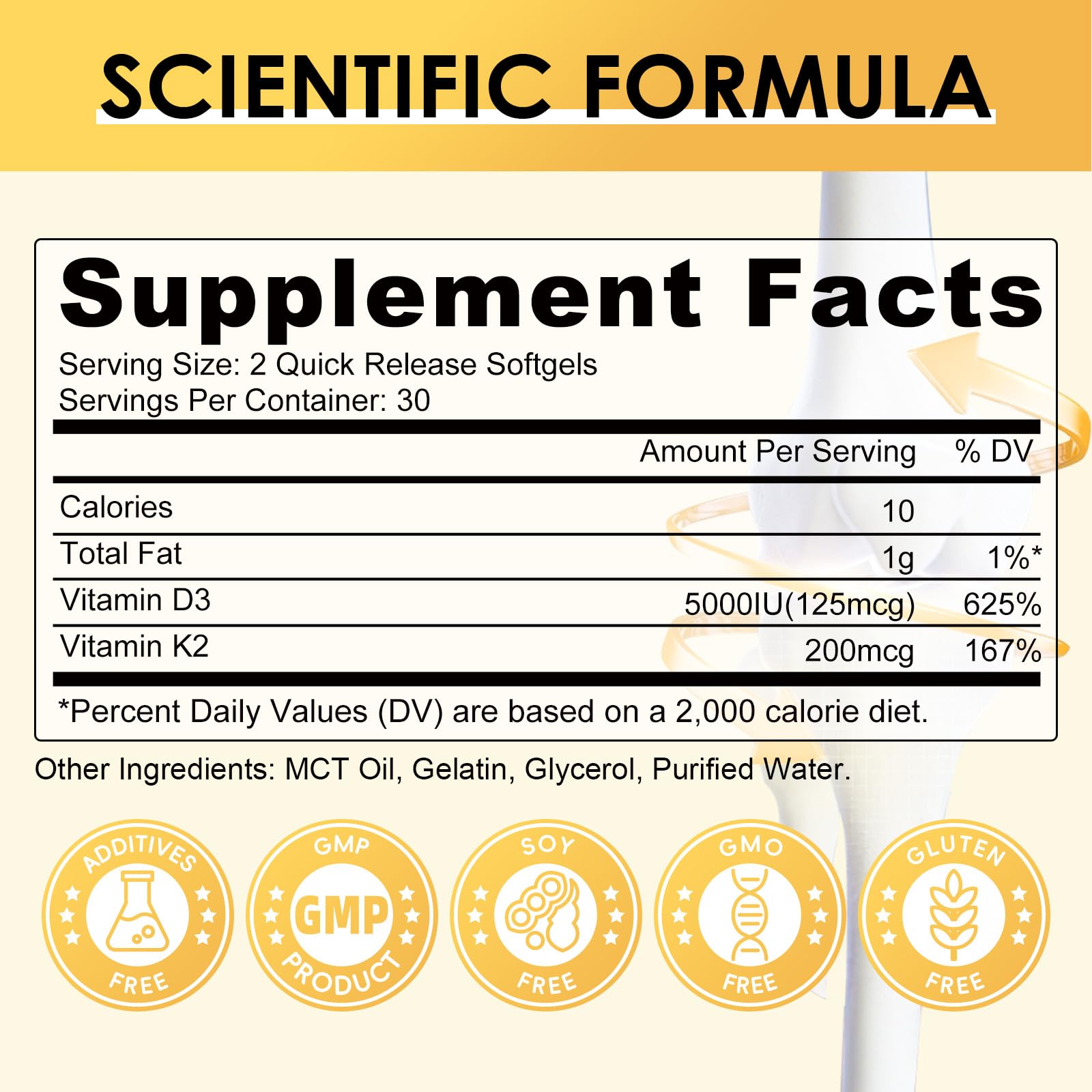 Softgel capsules of Vitamin D3 and K2