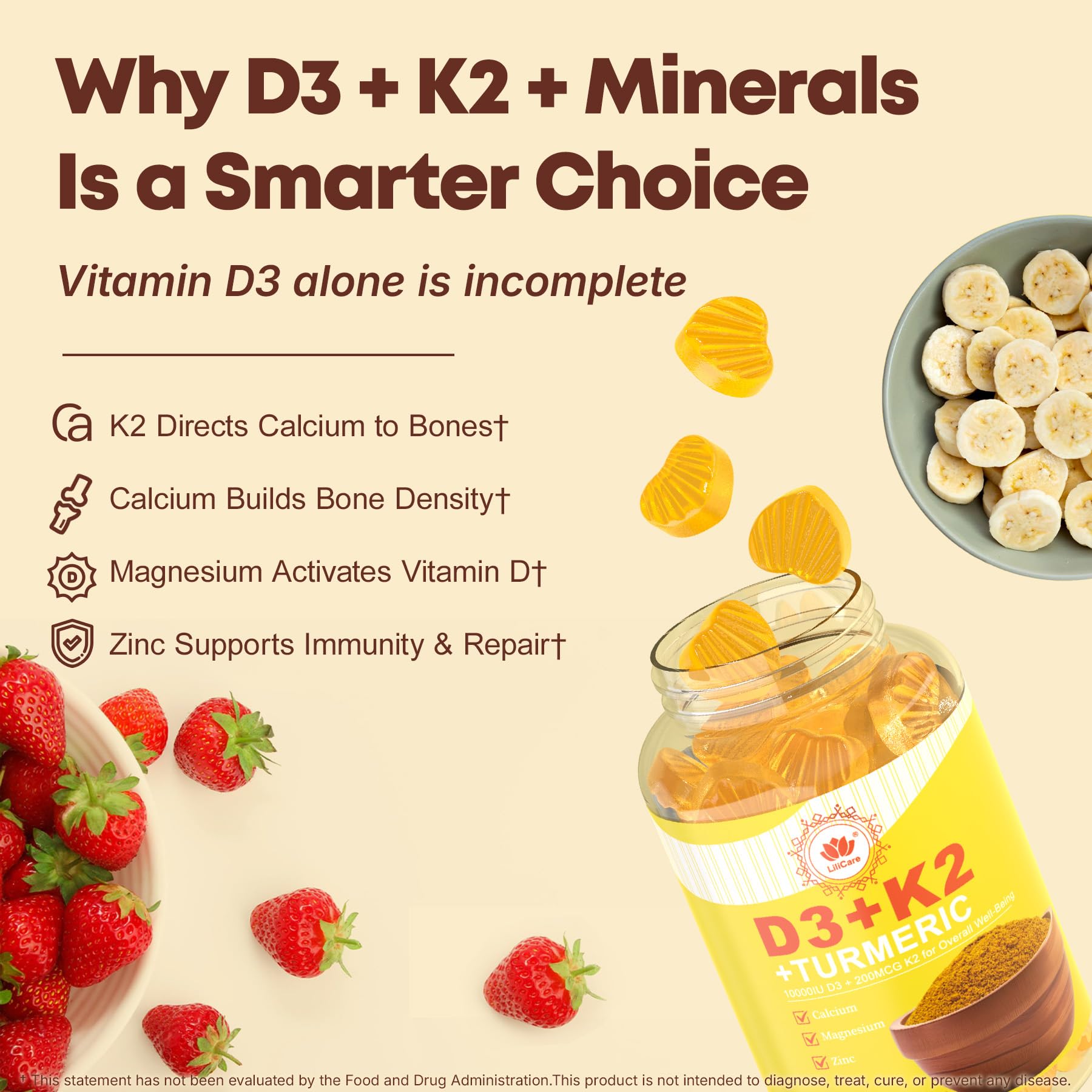 Supplements for bone, immune, and energy support in gummies