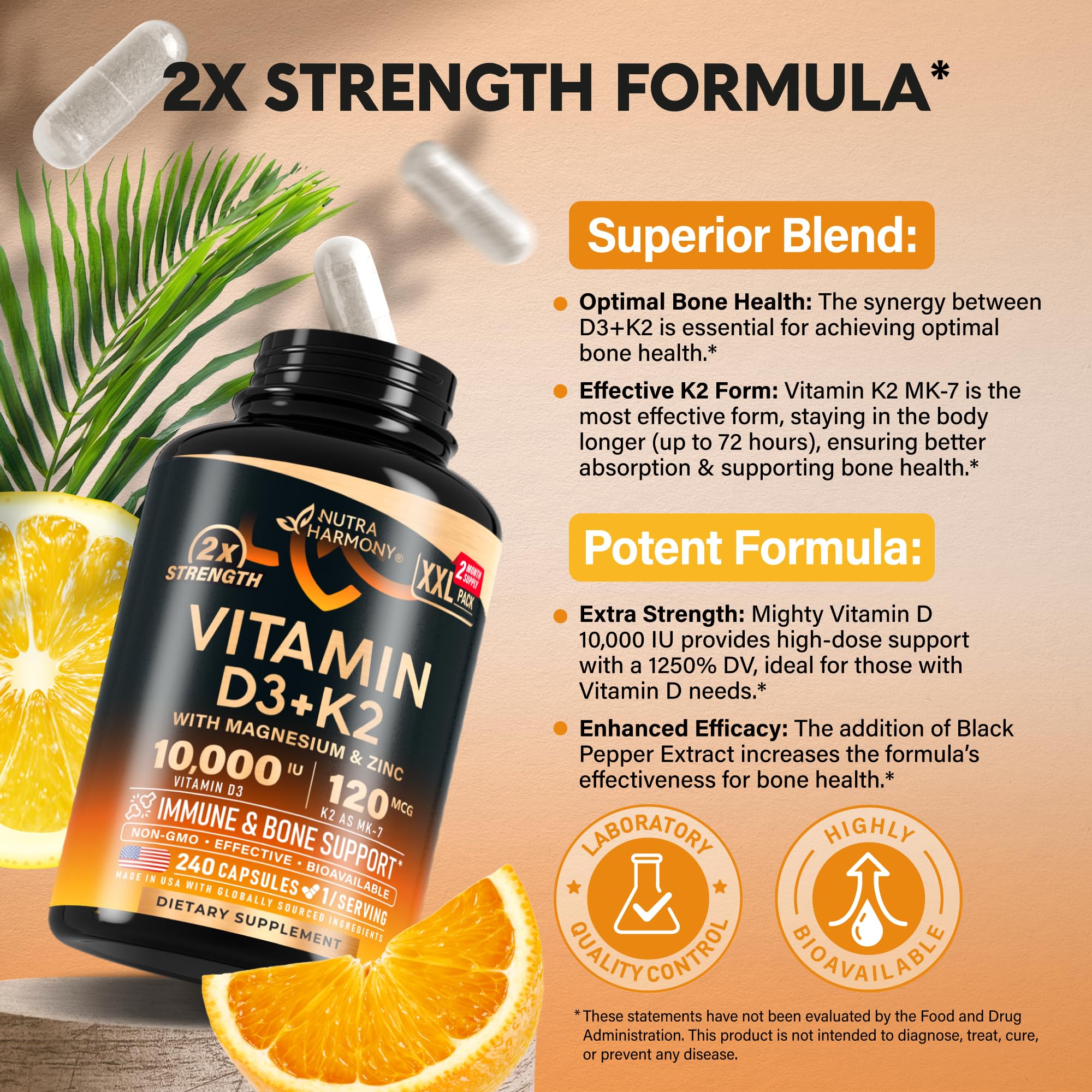 Label showing 10000 IU D3 and MK-7 120 mcg