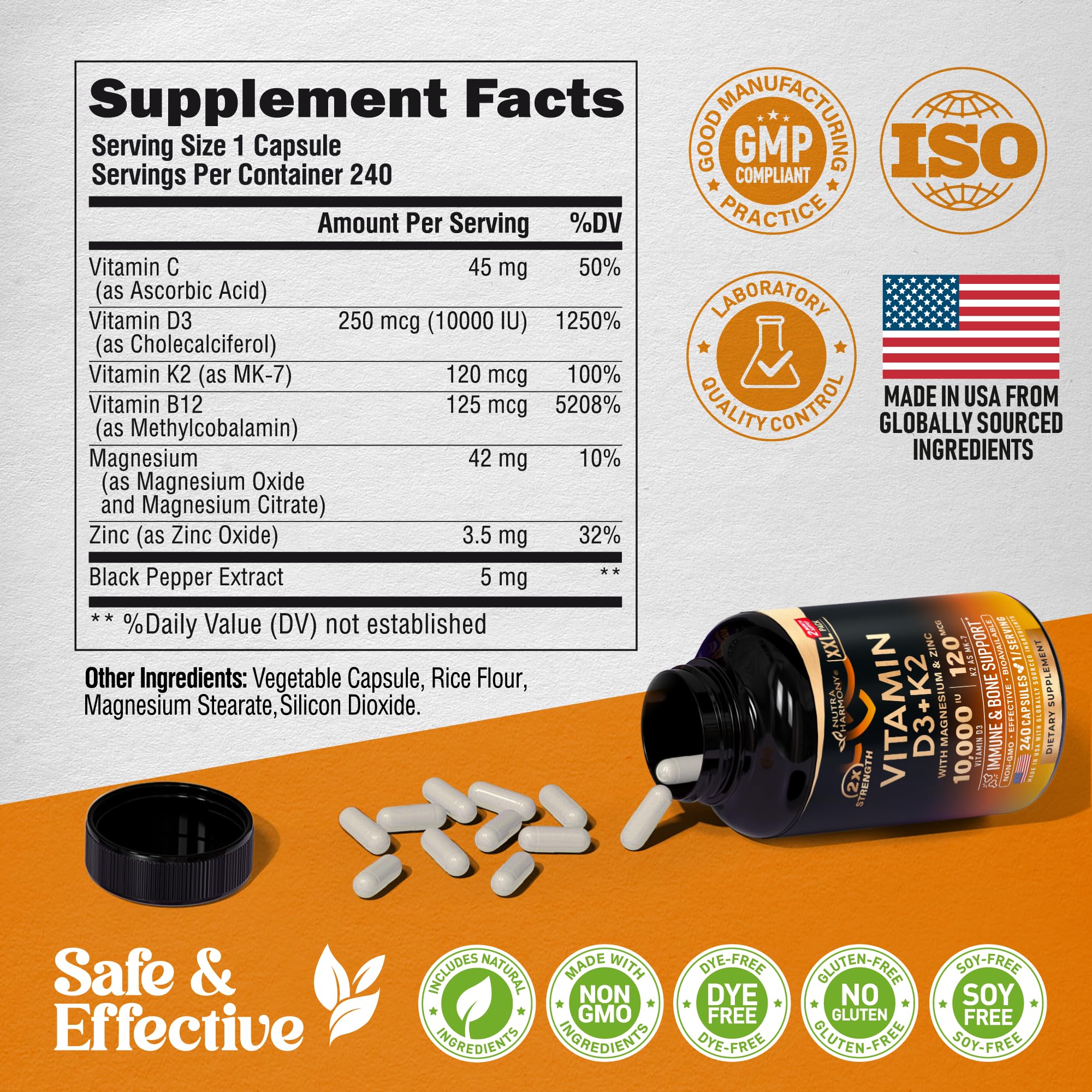 Made in USA Vitamin D3 K2 supplement packaging
