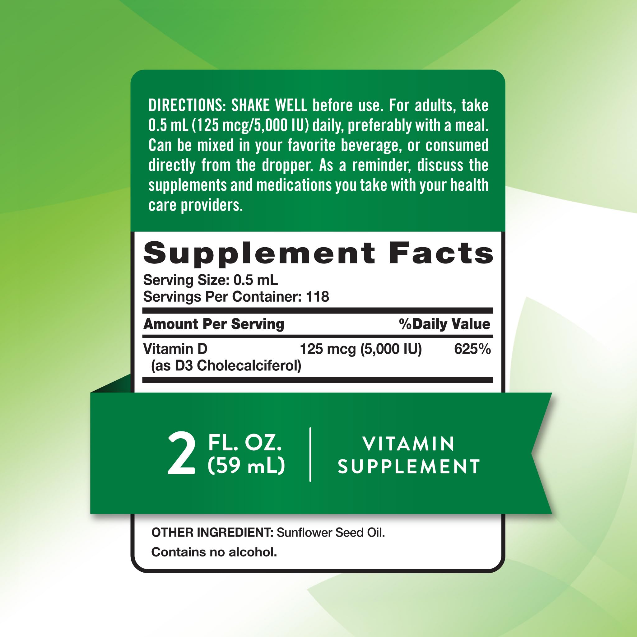 Vitamin D3 Liquid bottle close-up showing 5000 IU