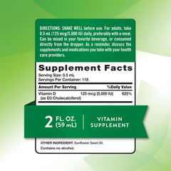 Vitamin D3 Liquid bottle close-up showing 5000 IU