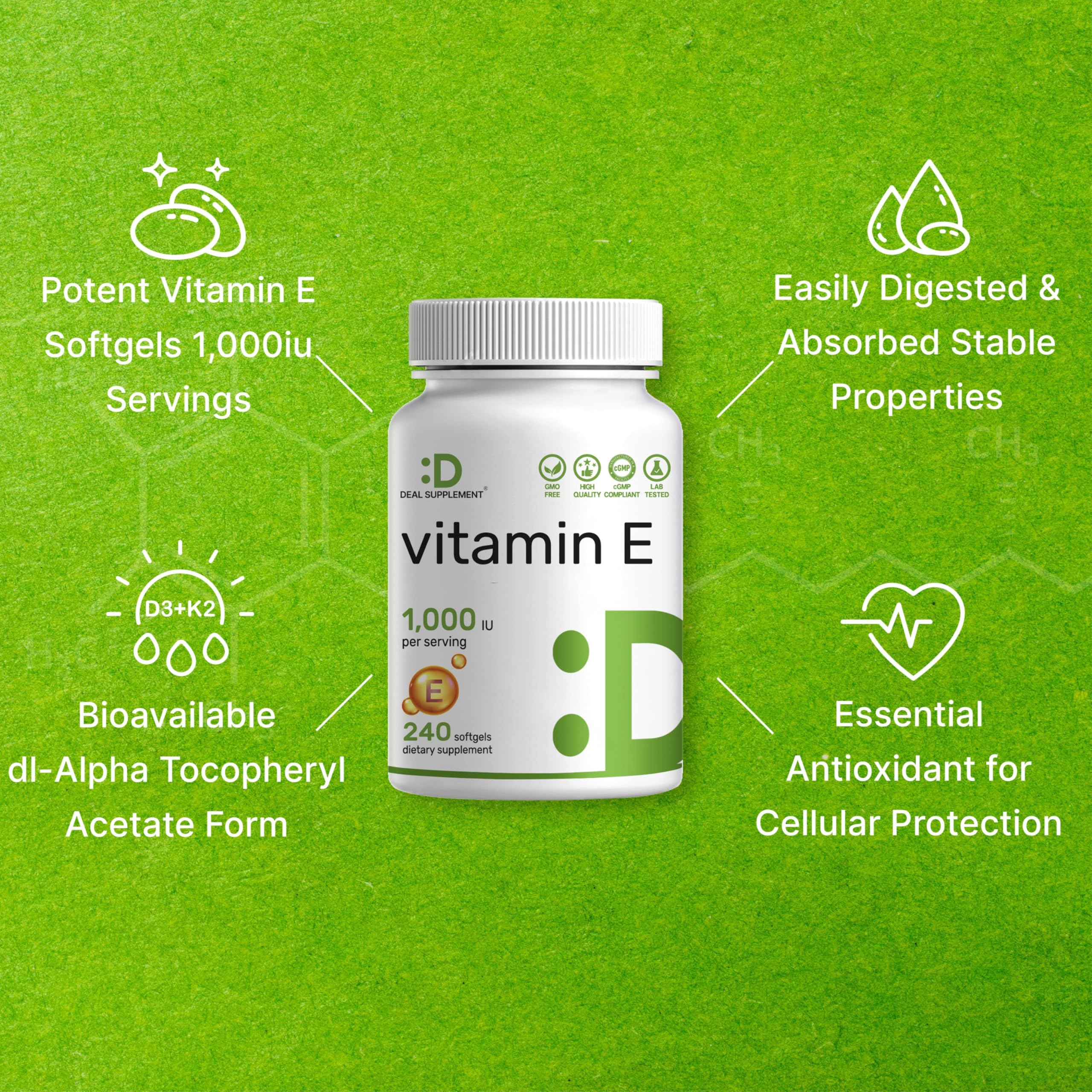 Non-GMO vitamin E supplement features