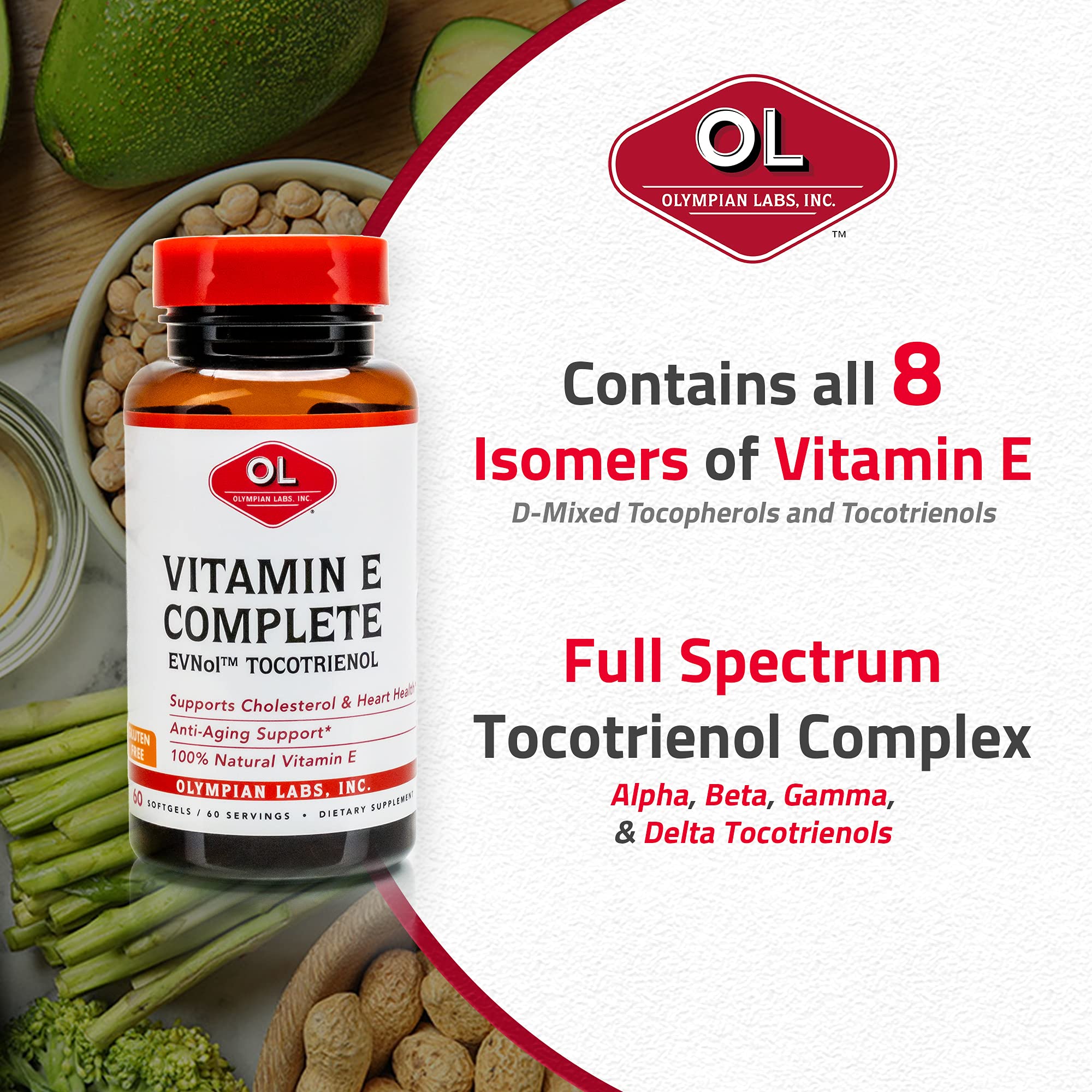 Supplement facts panel for Olympian Labs Vitamin E Complete Tocomin