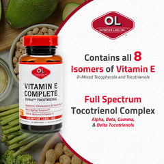 Supplement facts panel for Olympian Labs Vitamin E Complete Tocomin