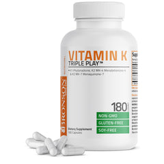 Vitamin K Triple Play bottle with label displaying K1, MK4 and MK7