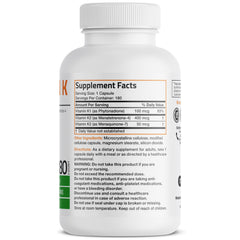 Close-up of front label highlighting Vitamin K1, MK4 and MK7 on Vitamin K Triple Play