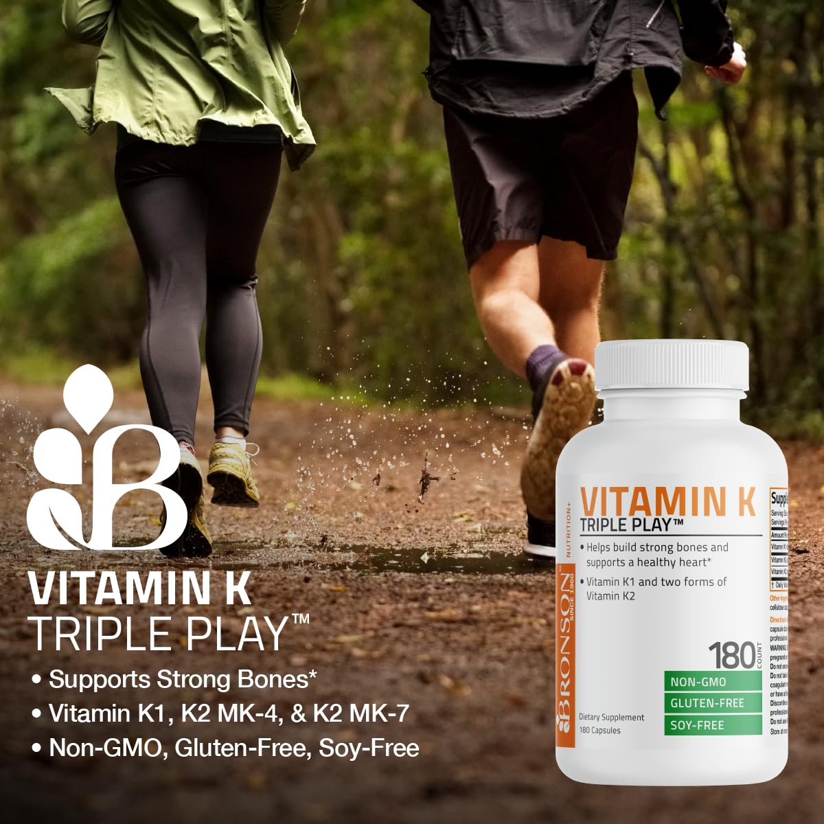Supplement facts panel for Vitamin K Triple Play 180 capsules