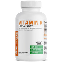 180 capsules displayed with bottle stand in Vitamin K Triple Play kit