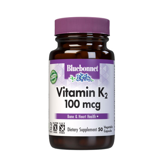 Bluebonnet Vitamin K2 100 mcg vegetable capsules bottle - front view