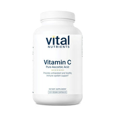 Vital Nutrients Vitamin C 1000mg bottle label highlighting vegan, allergen-free formula for immune support.