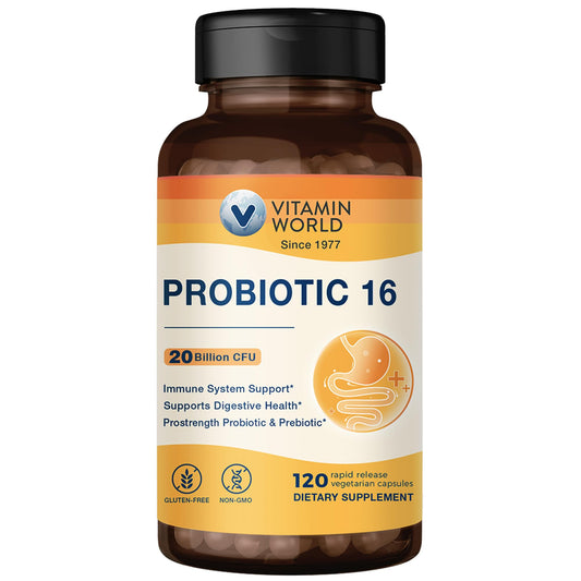 Vitamin World Probiotic 16 bottle with 20B CFU and 16 strains label