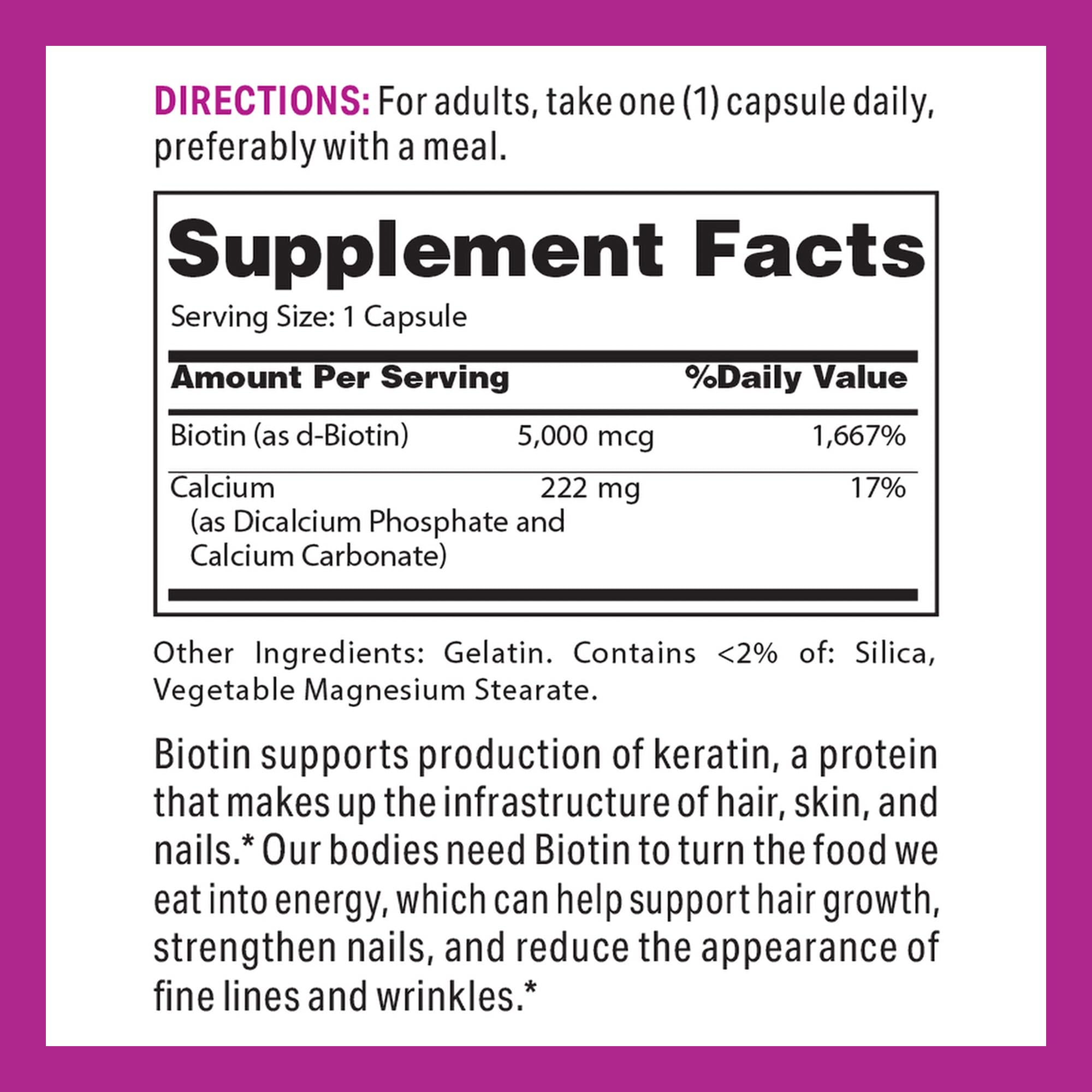 Vitamin World Biotin 5000 mcg product label