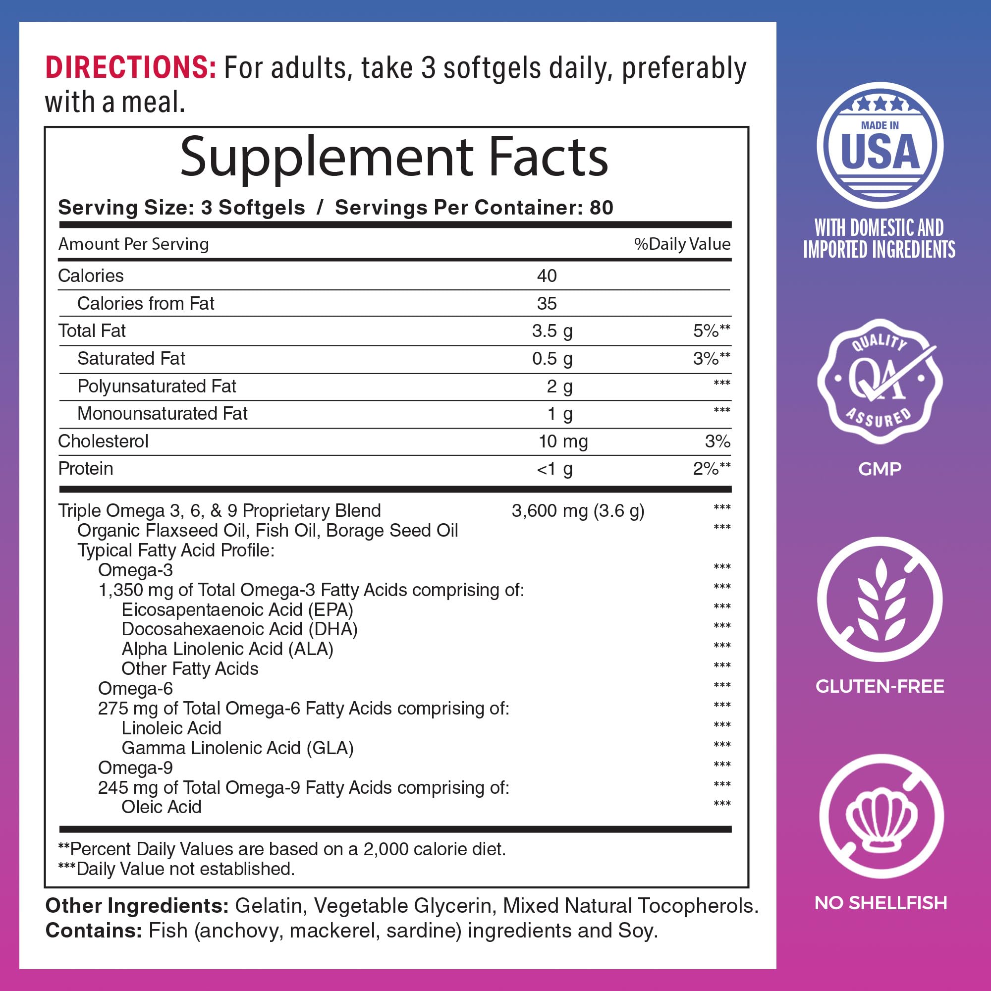Close-up of Omega 3-6-9 bottle showing 3600 mg on label