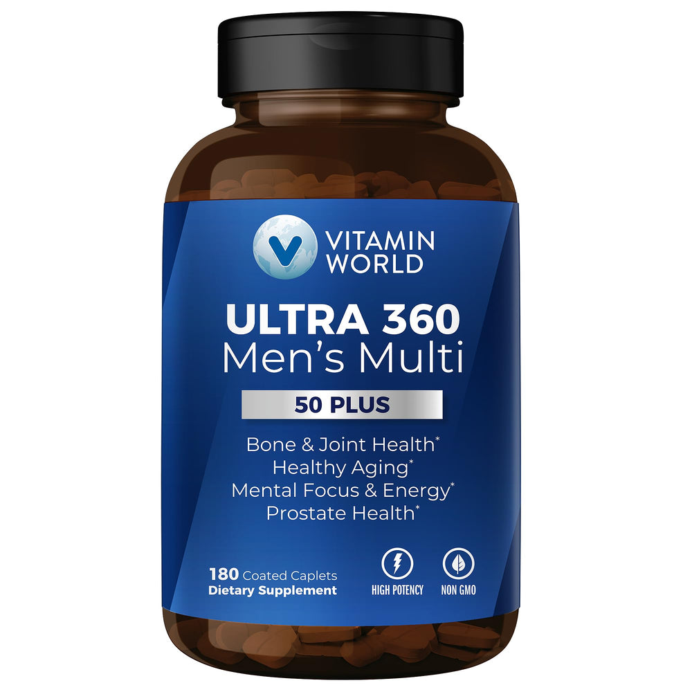 Vitamin World Ultra 360 Men 50+ Multivitamin bottle with 180 caplets