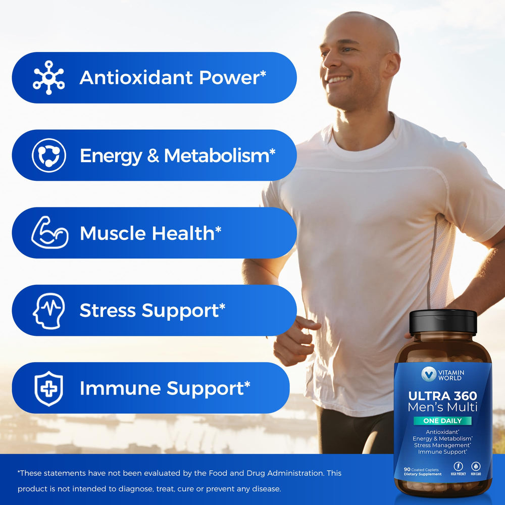 Vitamin World Ultra 360 Men’s One Daily bottle and label